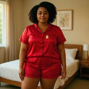 UVN Womens 3XL Pajama‎ Set Red Black Trim Short Sleeve Top Shorts Sleepwear